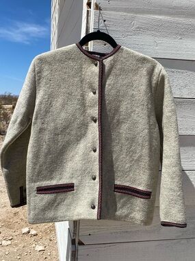 100% Wool Button up Austrian Cardigan Sweater Obermyer